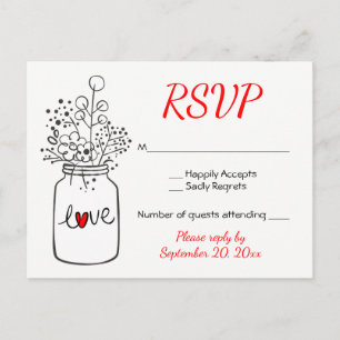 Country Black RSVP Mason Jar Wedding Flowers Red Invitation Postcard