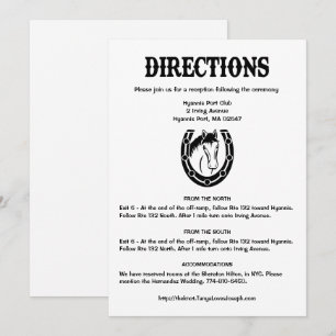 Country Black Wedding Directions Horse Horseshoe Invitation