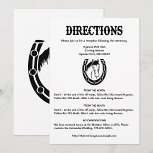 Country Black Wedding Directions Horse Horseshoe Invitation