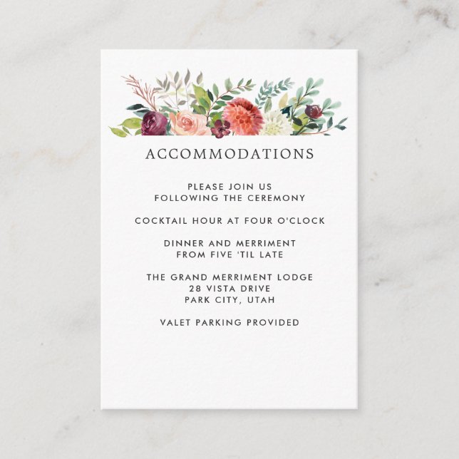 Country Bloom | Fall WEDDING Hotel Accommodation Enclosure Card (Front)