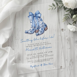 Country Blue Bow Cowboy Bridal Shower Acrylic Invitations