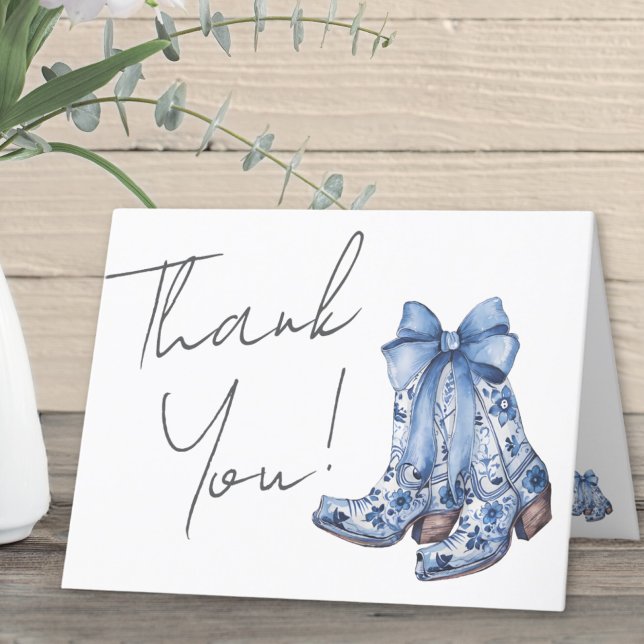 Country Blue Bow Cowboy Bridal Shower Thank You Card (Country Blue Bow Cowboy Bridal Shower Thank You Card)