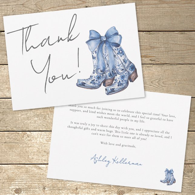 Country Blue Bow Cowboy Bridal Shower Thank You Card (Country Blue Bow Cowboy Bridal Shower Thank You Card)