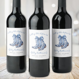 Country Blue Bow Cowboy Bridal Shower Wine Label