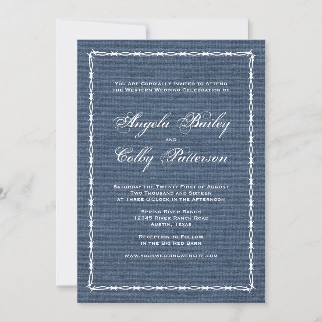 Country Blue Denim and Barb Wire Invitation (Front)