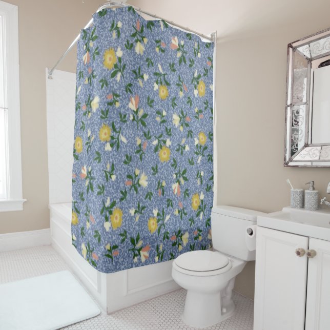 Country Blue Floral Shower Curtain (In Situ)