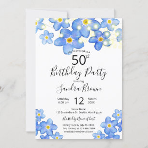 Country Blue Forget-Me-Nots Birthday Party Invitation