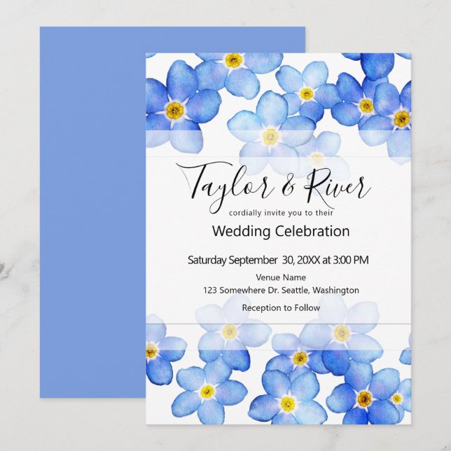 Country Blue Forget-Me-Nots Wedding Invitation (Front/Back)