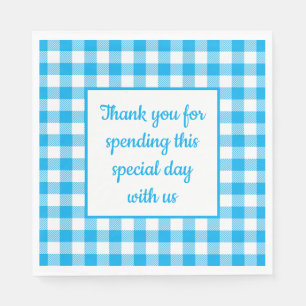 Country Blue Gingham Plaid Thank You Wedding Napkin