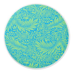 Country Blue Green William Morris Leaf Pattern  Ceramic Knob