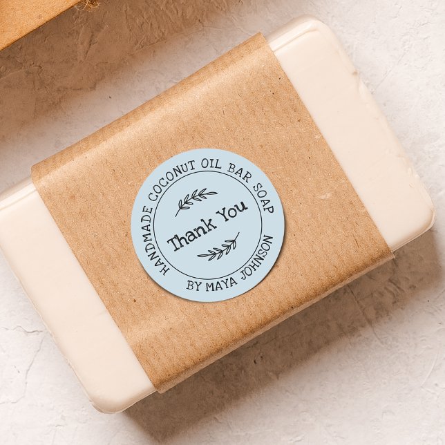 Country Blue Handmade Thank You Classic Round Sticker (Country Blue Handmade Thank You Classic Round Sticker)