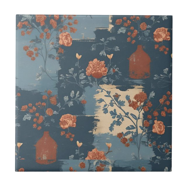 Country Blue Rust Rustic Farmhouse Short Tile (Front)