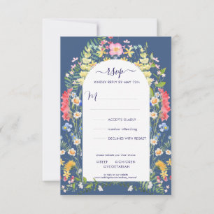 Country Blue Rustic Wildflower Watercolors RSVP Card