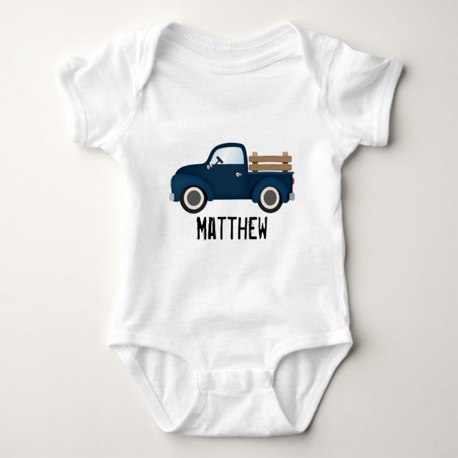 Country Blue Truck Baby Bodysuit (Front)