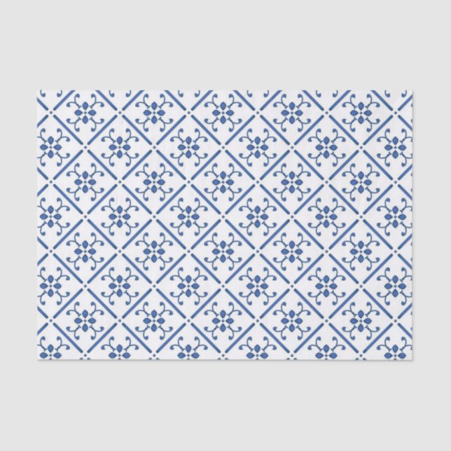 Country Blue White Pattern Mediterranean Tile Tissue Paper (Front)