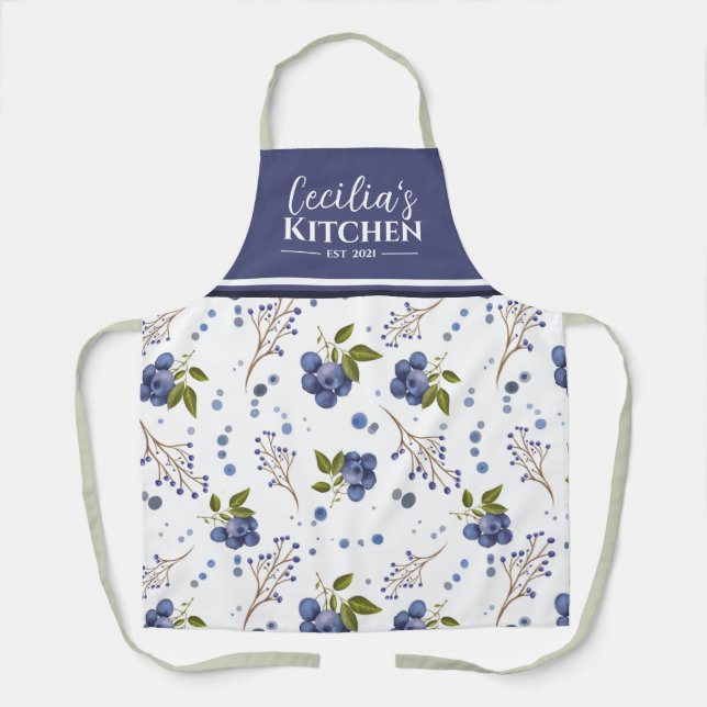 Country Blueberries Personalised Kitchen Apron (Front)