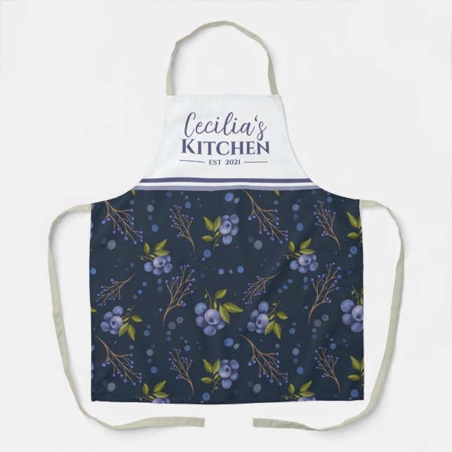 Country Blueberries Personalised Kitchen Apron (Front)