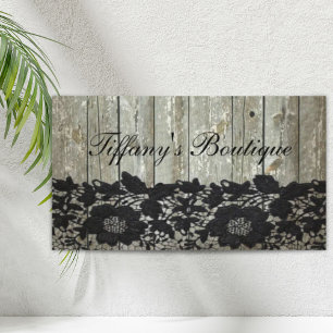 country bohemian Black lace old rustic barnwood Business Card