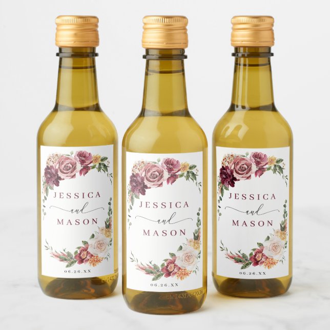 Country Boho Rustic Wedding Favours Mini Wine Label (Bottles)