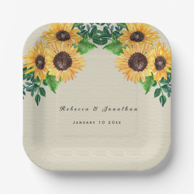 Country Boho Sunflower Wedding Paper Plate (Front)