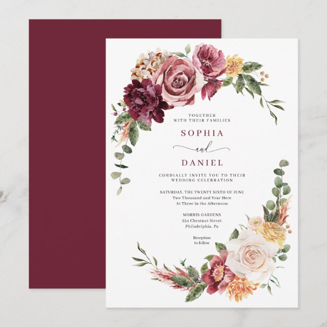 Country Boho Wedding Invitation Card (Front/Back)