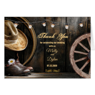 Country Boots Hat & Barn Wood Wedding Thank You