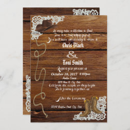 Country Boots & Lace Wedding Invite