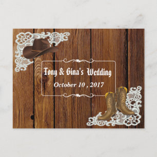 Country Boots & Lace Wedding RSVP Invitation Postcard