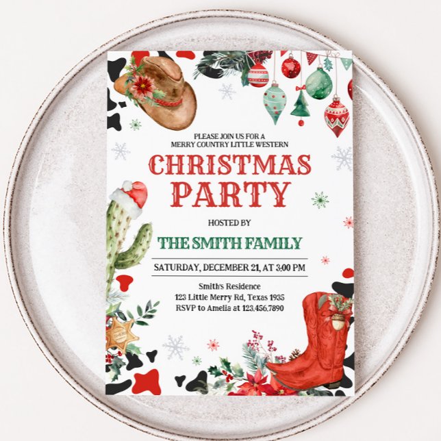 Country Boots Western Christmas Party Invitation (Western Country Boots Christmas Party Invitation)