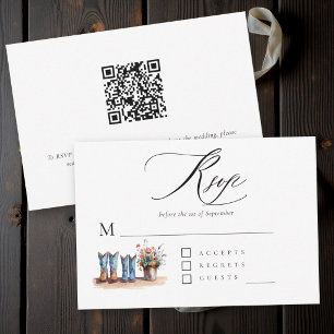 Country Boots Wildflowers Rustic Chic QR Wedding RSVP Card