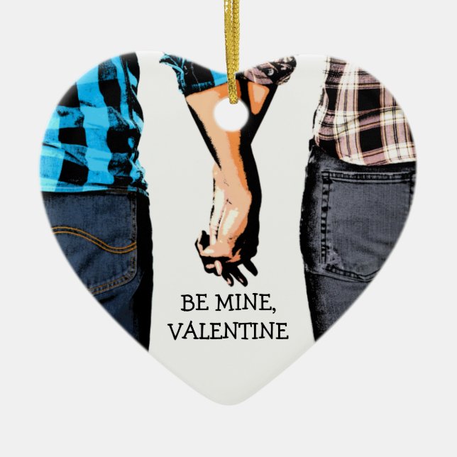 Country Boy and Girl Valentine's Couple Ceramic Tree Decoration (Front)