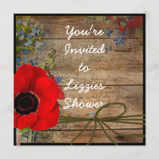 Country Bridal Shower Poppy FLOWER Invitation