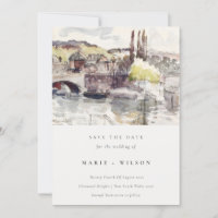 Country Bridge Riverside Watercolor Save The Date
