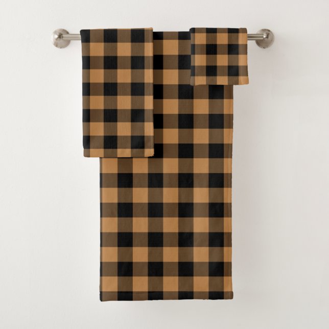 Country brown black check pattern towel set (Insitu)