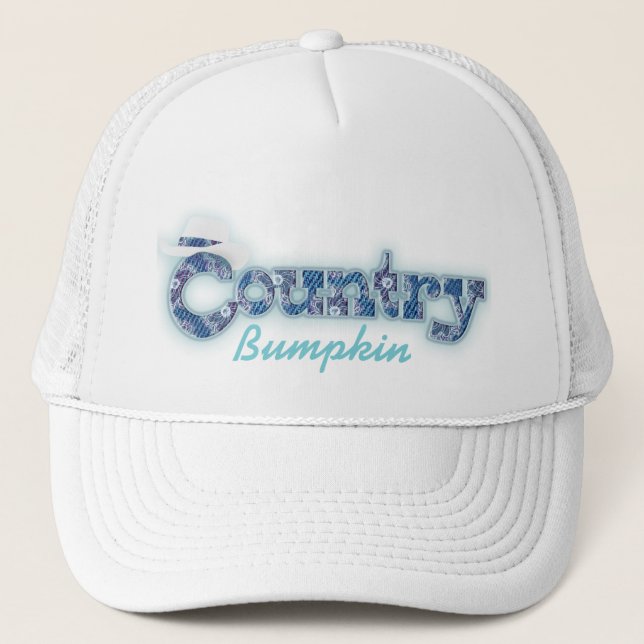 "Country bumpkin" denim blue aqua white hat (Front)