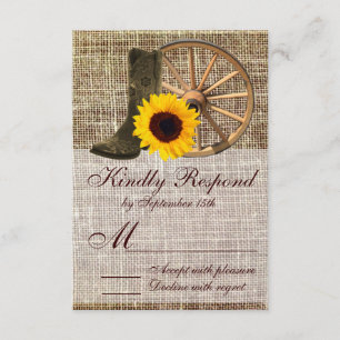 Country Burlap Cowboy Boots Sunflower Wedding RSVP