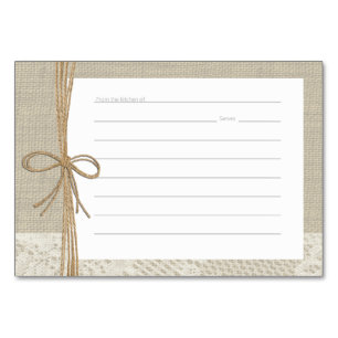 Country Burlap Lace and Rope Recipe Cards