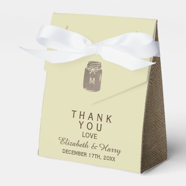 Country Burlap Mason Jar Wedding Favour Box (Front Side)