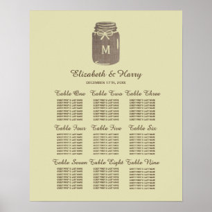 Country Burlap Mason Jar Wedding Seating Chart