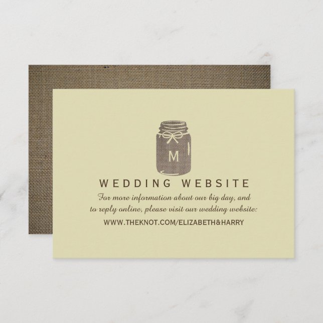Country Burlap Mason Jar Wedding Website Enclosure Card (Front/Back)