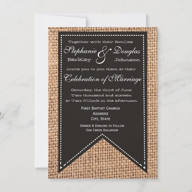 Country Burlap Print Rustic Wedding Invitations (Front)