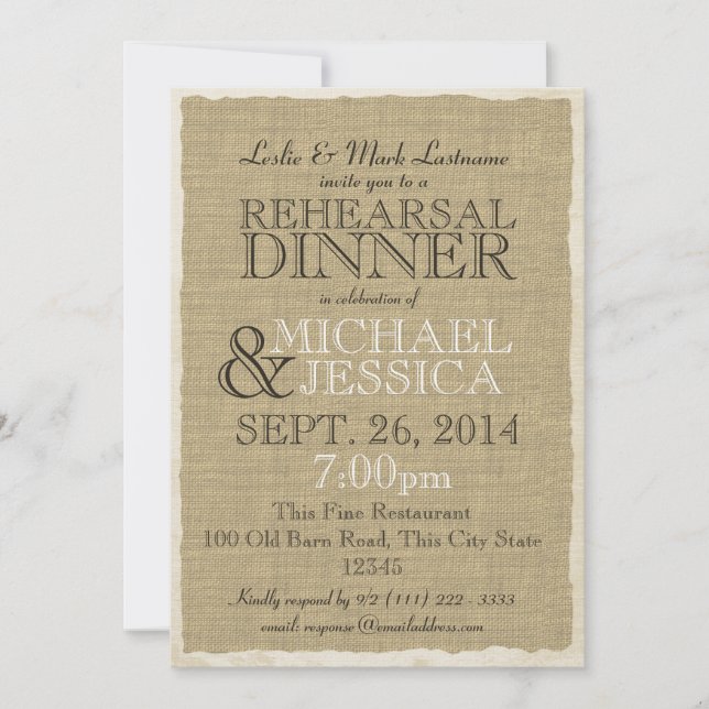 Country Burlap Rehearsal Dinner Invitation (Front)