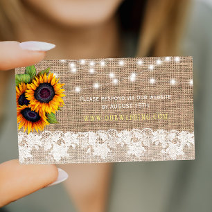 Country burlap sunflowers wedding website RSVP Enclosure Card