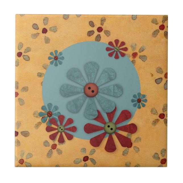 Country Button Flowers Tile (Front)
