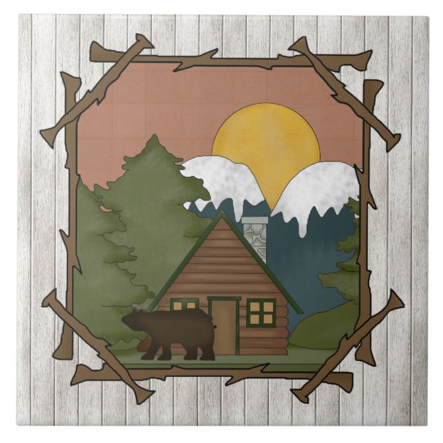 Country Cabin Cartoon fun tile (Front)