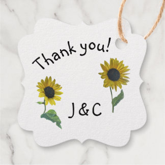 Country casual mountain sunflowers shine bright favour tags
