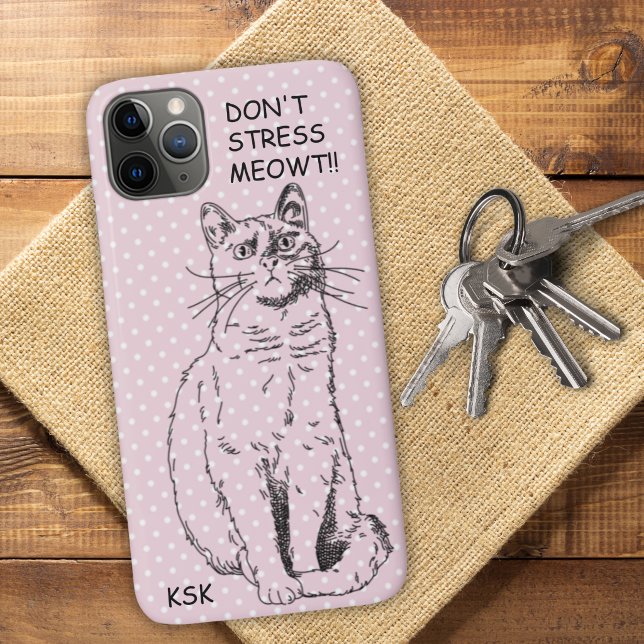 Country Cat Don't Stress MEOWT Pink Polka Dot Case-Mate iPhone Case (Creator Uploaded)
