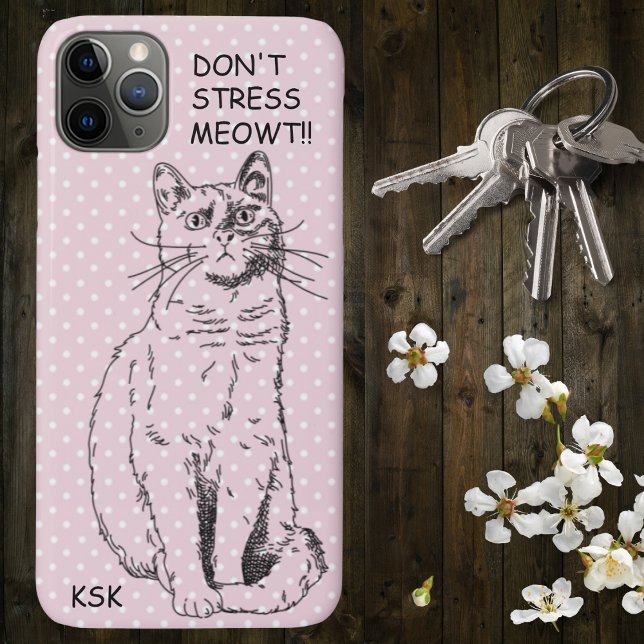 Country Cat Don't Stress MEOWT Pink Polka Dot Case-Mate iPhone Case (Creator Uploaded)