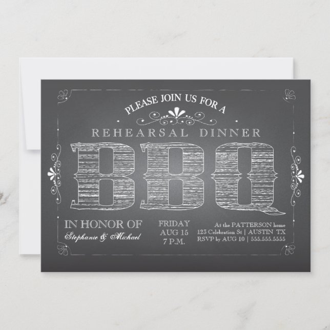 Country Chalkboard BBQ Rehearsal Dinner Invitation (Front)