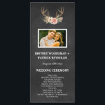 Country Chalkboard Deer Antler Wedding Programs Programme<br><div class="desc">Country Chalkboard Deer Antler Wedding Programs -  features a chalkboard printed background with a floral and deer antler design at the top.  Change the demo photo to one of your own.</div>